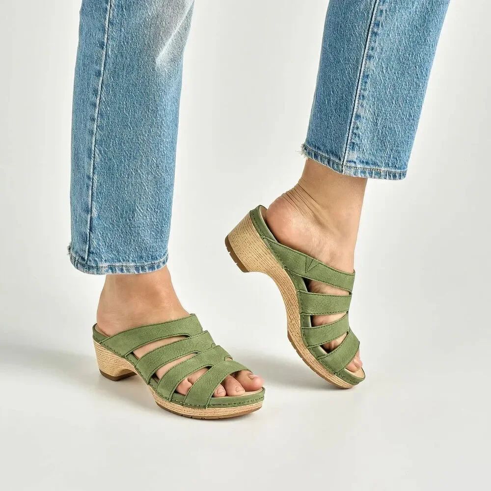 Dansko US 10 EU 40 Lyndi Milled Nubuck Jade Open Toe Heeled Sandals Shoes